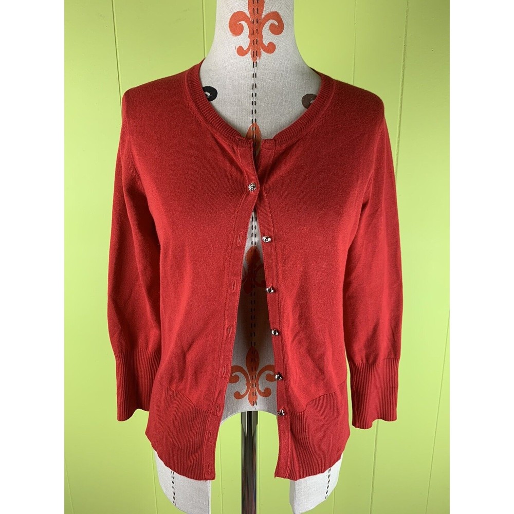 Audrey & Grace Women's Size M Coral Long Sleeve Cardigan Sweater Rose Buttons
